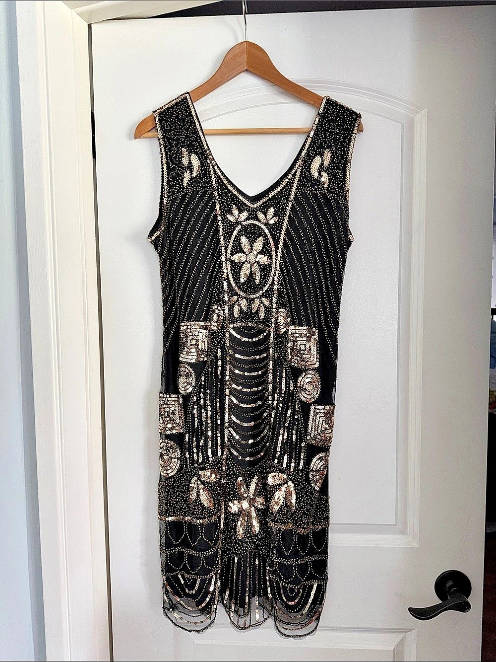 PrettyGuide Beaded Sequin Mini Dress Black Large New Roaring 20s Studio 54 Party